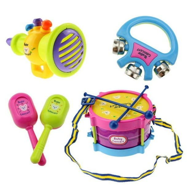 Kids Drum Set, Percussion, Tambourine, Trumpet, Cabasa, Handbell