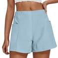 thumbnail image 2 of Athletic Shorts New Womens Bermuda Shorts Baggy Comfy Lightweight Elastic Waisted Wide Leg Summer Beach Short Pants with Pockets Blue XXL, 2 of 7