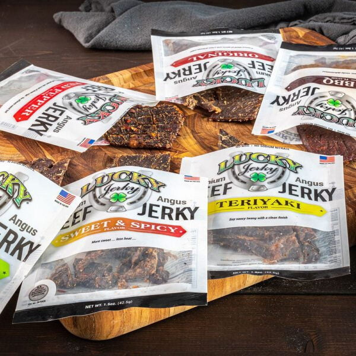 Lucky Beef Jerky - Peppered Beef Jerky Slab - 4 Pack High Protein Snack