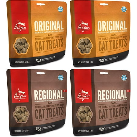 4 Pack Combo of Orijen Freeze Dried Cat Treats Featuring 2 Regional Red & 2 Orijen Original (4 Packs,1.25 ouces Each)