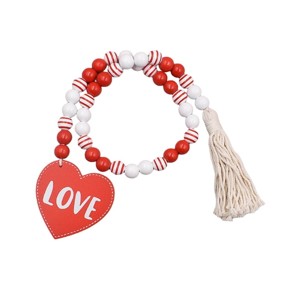 nvzhuang Valentines Day Wooden Bead Garland Tiered Tray Decor Garland Beads with Heart Tags Hanging Wall Decor