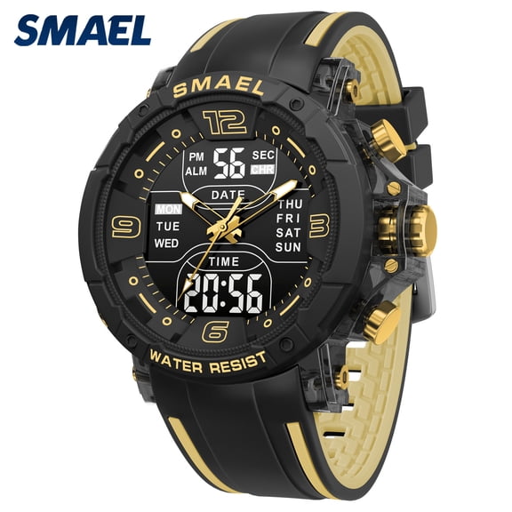 SMAEL Dual Display Digital Analog Sports Watch Waterproof Military Quartz Watch for Men