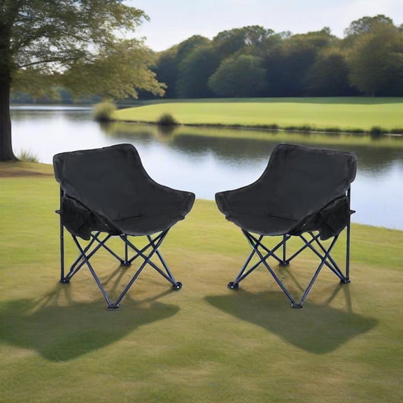 Portable Camp Chairs, Folding Lightweight Chairs with Carry Bag and Side Storage Pockets, Compact Outdoor Seating for Picnic, Backyard, Tailgating, Set of 2, Black