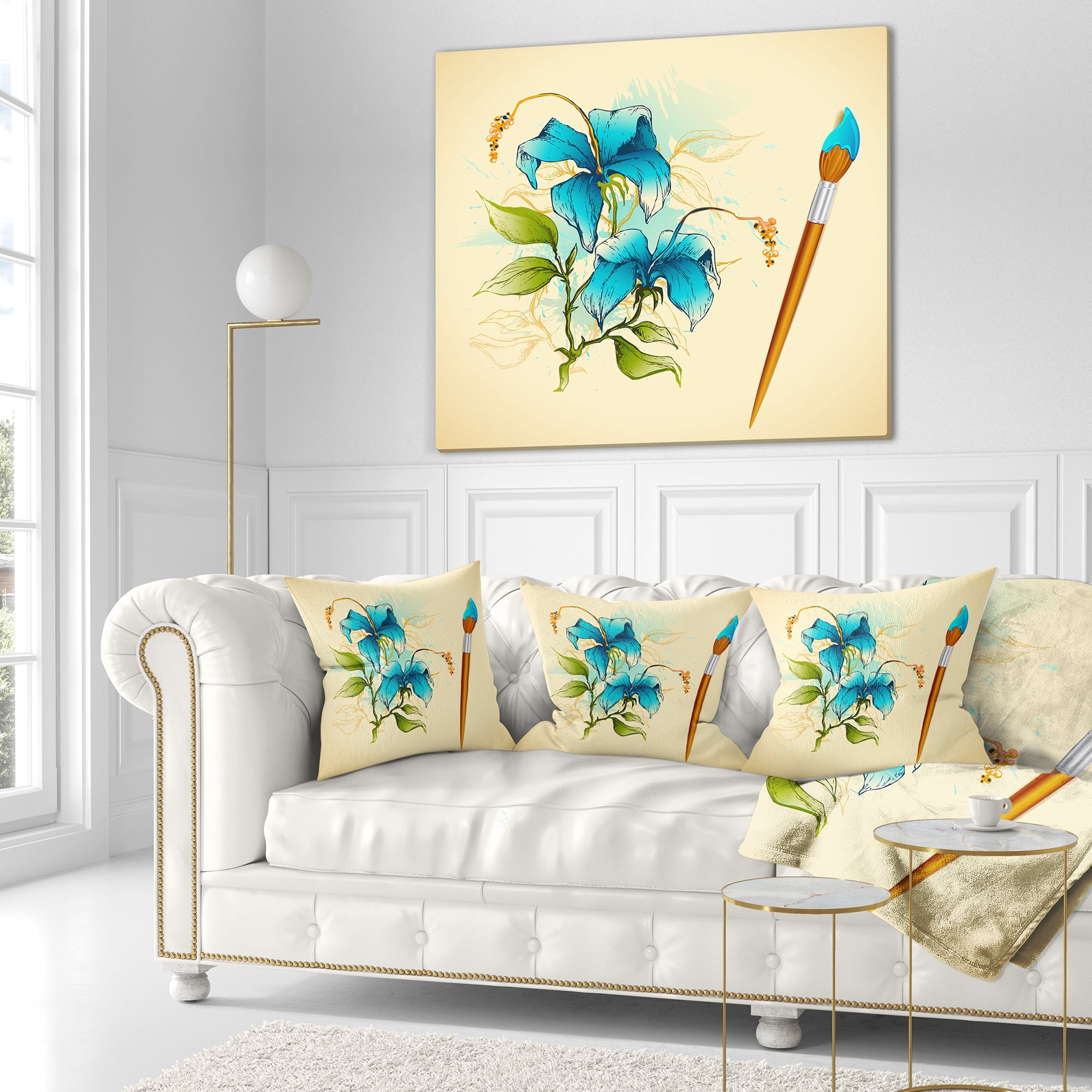 Designart Flower with Brush Illustration - Floral Throw Pillow - 18x18
