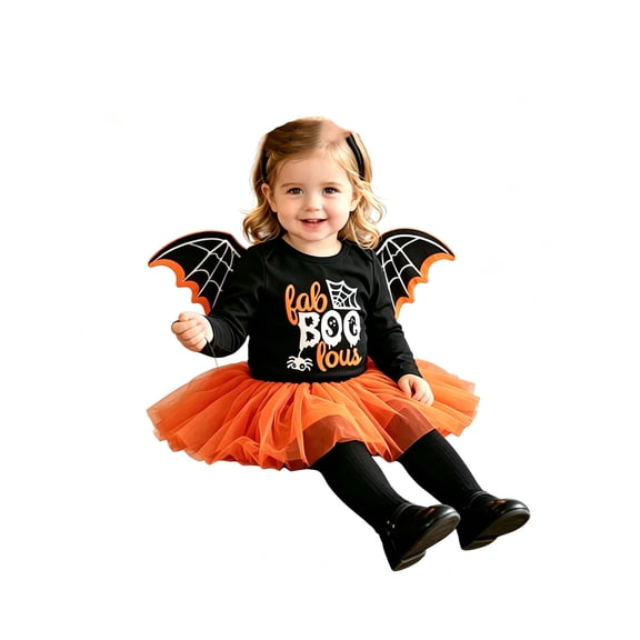 Likimi Infant Baby Girls Hallowmas Dress With Lace Crew Neck Long Sleeve Halloween Letter Print For Party Fashion Dresses Size 6-9 Months