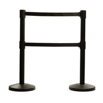 Dual Retractable Belt Barrier Stanchion, 9' Black Belts - 2 Pack
