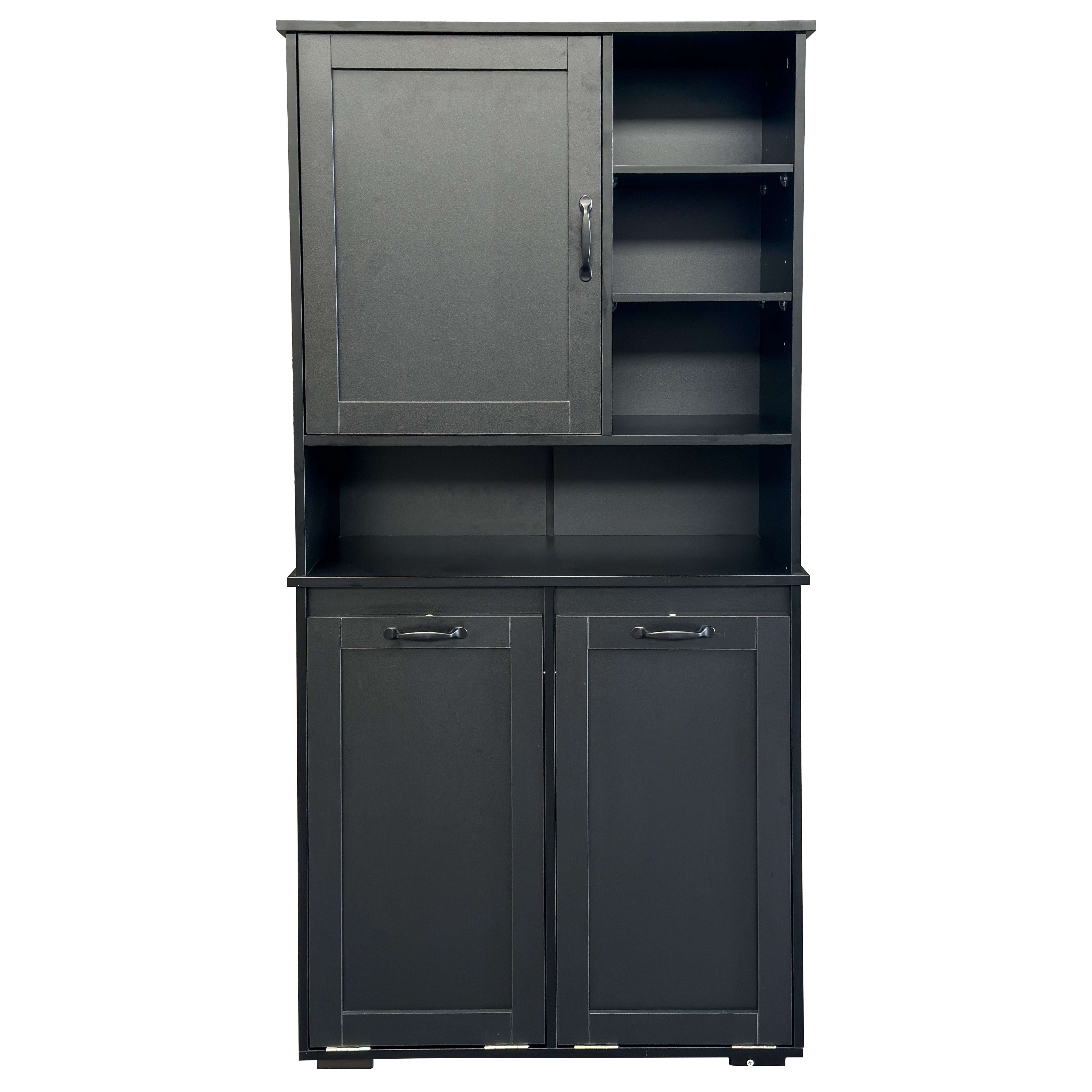 Mintazer 63" H Bathroom Storage Cabinet with 2 Tilt Out Laundry Hampers, Freestanding Laundry Cabinet with Adjustable Shelves, Black
