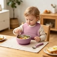 thumbnail image 4 of Guodhu Stainless Steel Plate with Suction Base Feeding Set Non Slip Silicone Suction Bowl Bib Fork Spoon Set Kids Dinnerware Red(Hot Pink), 4 of 6