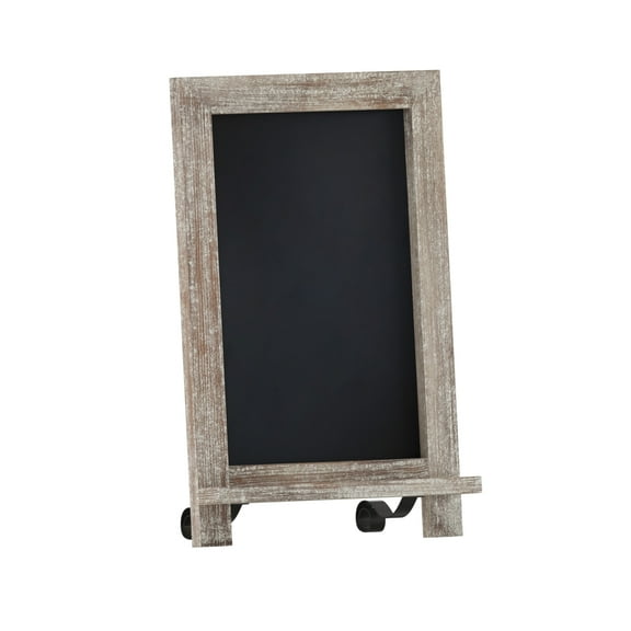 Magnetic Chalkboard, Weathered Brown Wood Frame, Metal Scrolled Legs