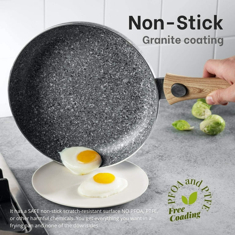 Mitbak 10 & 12 Inch Non-Stick Frying Pans (Gray), Set Of 2 Granite Coating  Nonstick Skillet with REMOVABLE Heat-Resistant Handle, Premium Cooking &  Kitchen Utensil