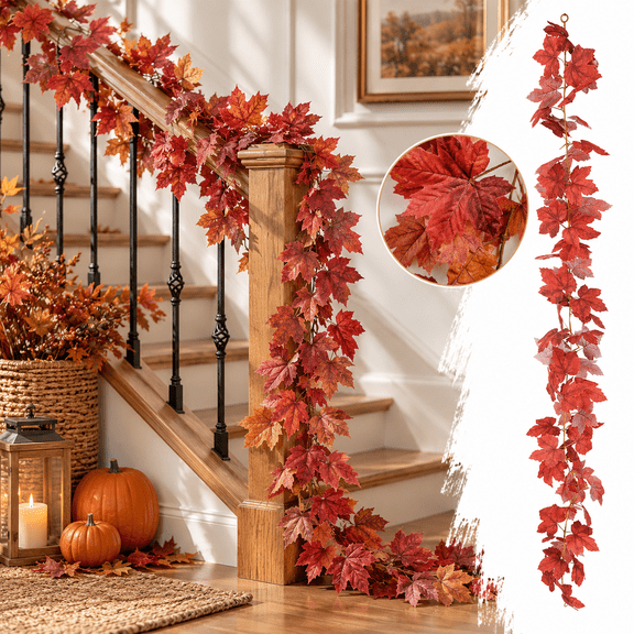 Fall Decor Artificial Fall Maple Leaf Garland, 69in Faux Vine Hanging Foliage for Mantel, Thanksgiving Door Decor, and Harvest Home Accent, Great Gift for Fall Decor Lovers