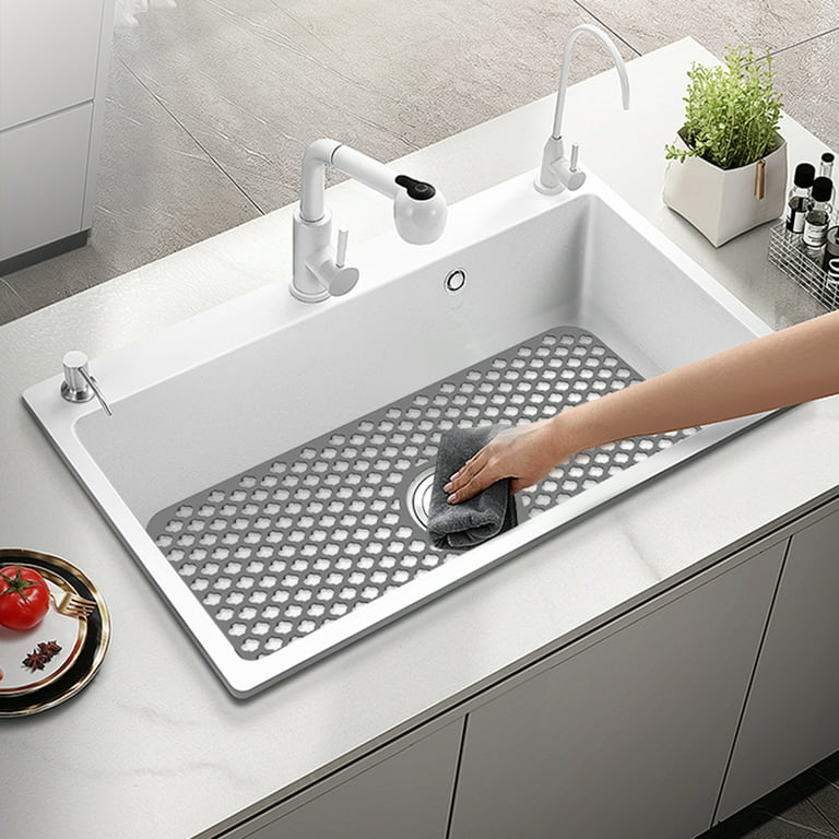 Silicone Sink Mat, 24.6''x 12.9'' Kitchen Sink Protector Grid for Bottom of  Center Drain Sink, TwinnekYR Grey Non-slip Heat Resistant Sink Liner for