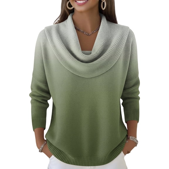 Dwralegc Elegant Holiday Sweaters for Women Fashion Multicolor Jumper Knit Blouses Cowl Neck Clothes Long Sleeve Trendy Fall Winter Sweater Army Green L
