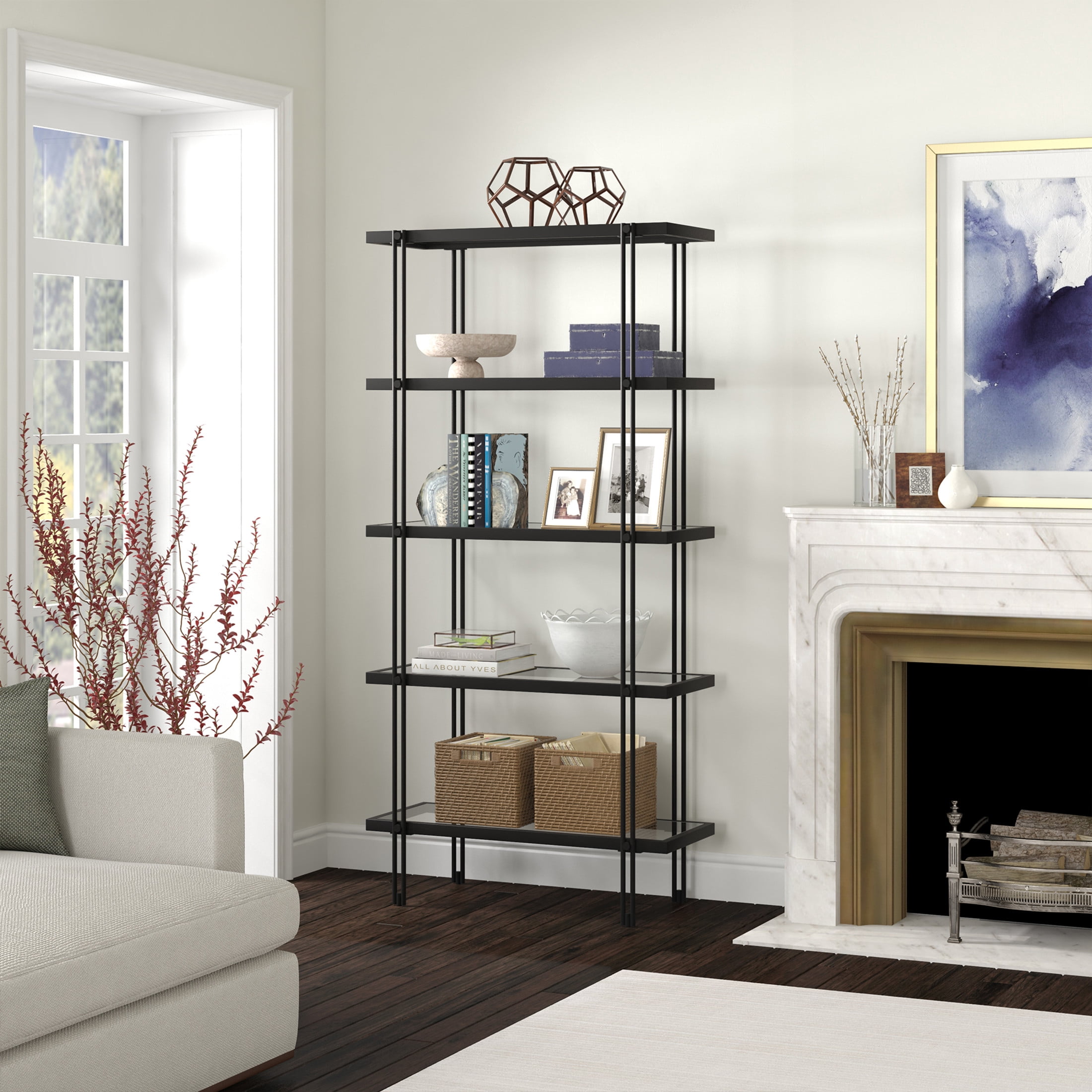Evelyn&Zoe Inez 68" Tall Rectangular Bookcase in Blackened Bronze