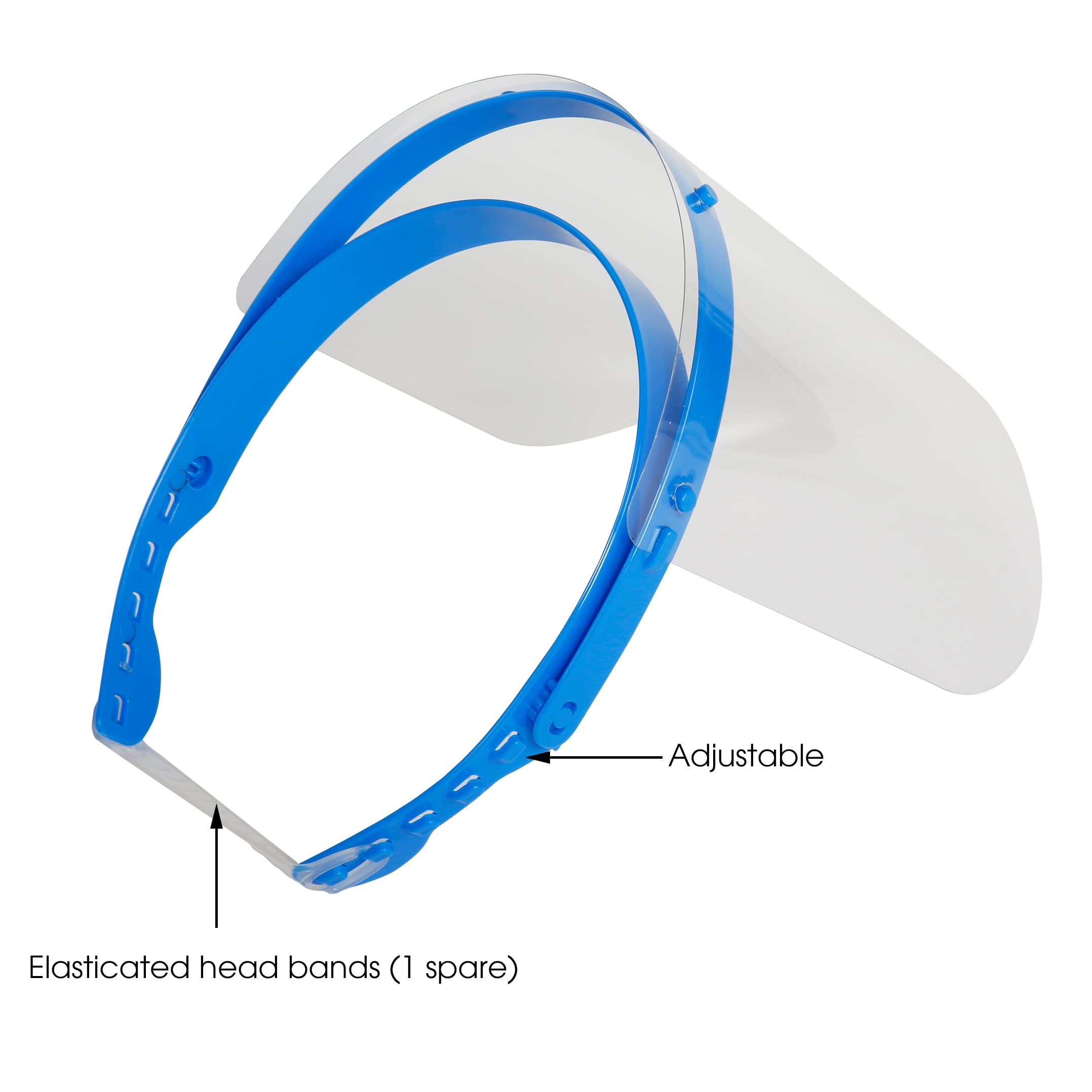 M&T Displays Reusable Face Shield for Kids, Adjustable Transparent Full Face Protective Visor, Eye & Head Protection, Barrier Against Coughing, Sneezing and Spitting, Facial Cover (2 Pack, Blue)