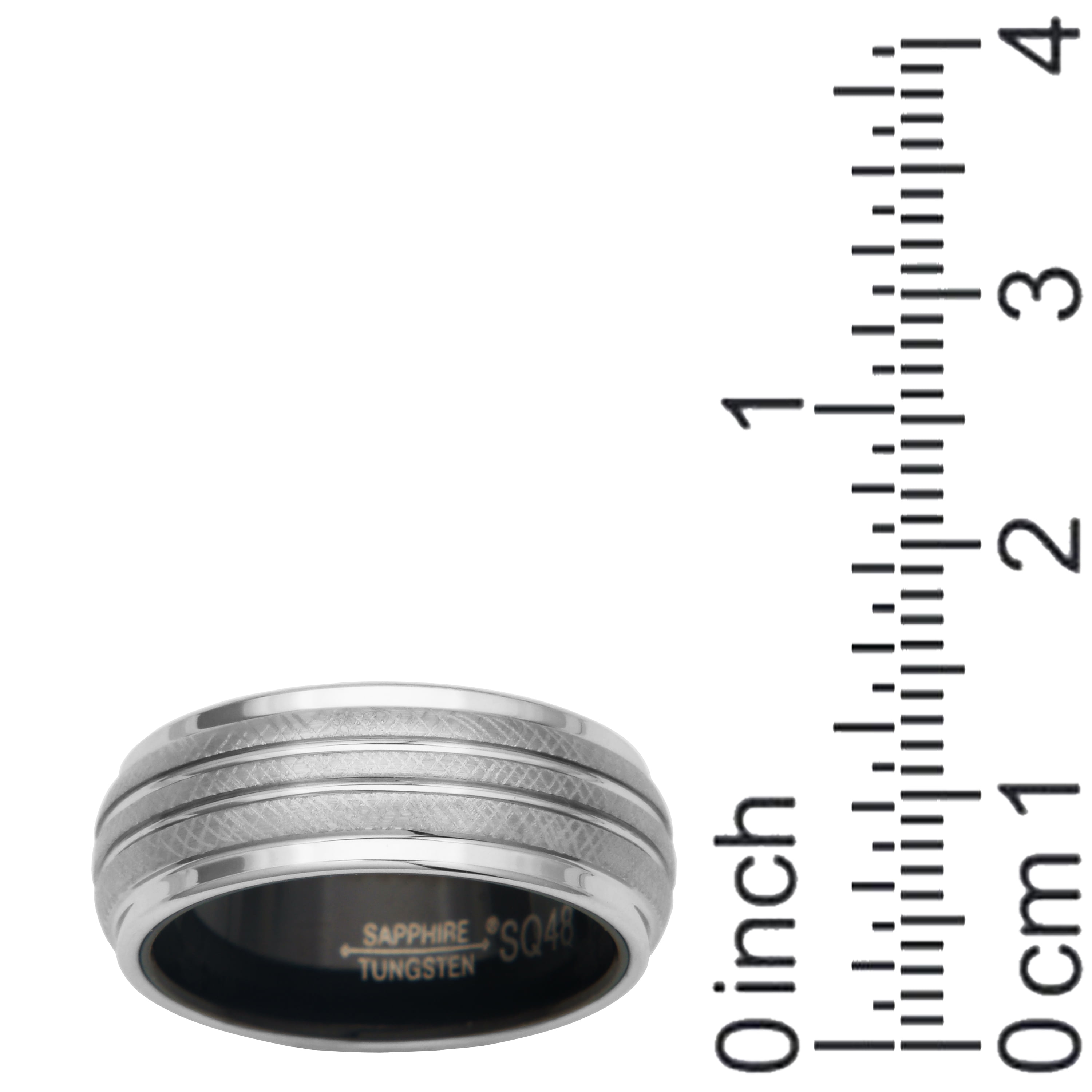 Forever Facets White Sapphire Tungsten Grooved Comfort Fit Wedding Band, Size 8.5, Male