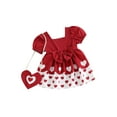 thumbnail image 2 of Baby Toddler Girl Set, Short Sleeve Square Neck Heart Print 3D Bow Dress + Heart Shape Crossbody Bag for Party Wedding, 2 of 9
