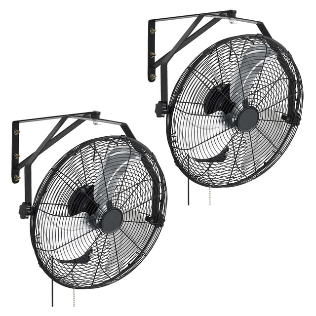 KFFKFF Wall Mount Fan, 18 in Wall Mounted Hanging Fan with IP44-rated Protection, 3-Speed, Long Airflow Distance, Adjustable Rotation Angle, Powerful for Industry, 2 Pack