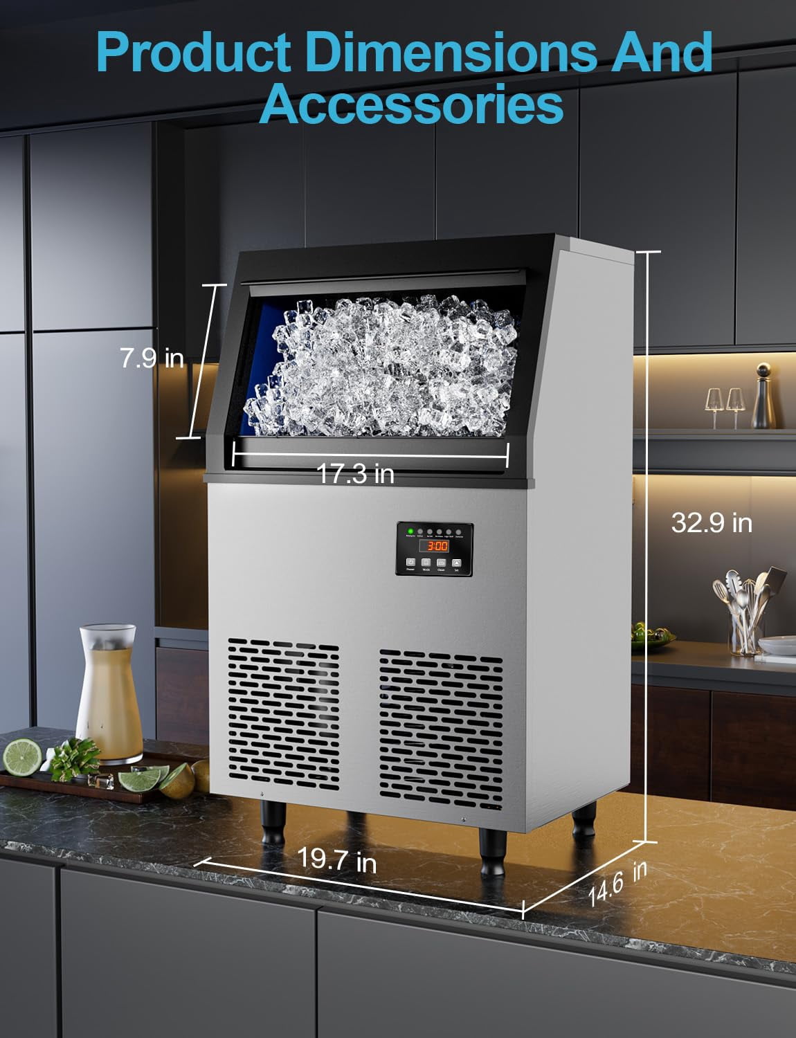 Coolski Commercial Ice Maker, 150 lbs/24H, Under Counter Ice Machine with 35 lbs Bin Capacity