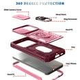 thumbnail image 2 of ELEHOLD Rugged Case for Samsung Galaxy S23 Plus,Heavy Duty Hybrid Camera Lens Protection 360° Rotation Ring Holder Kickstand Function Anti-Slip Shockproof Armor Case for S23+,Pink+Winered, 2 of 9