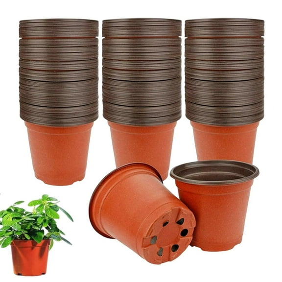 Yayun 5.12" x 5.12" x 4.49" Round Brown Plastic Nursery Planting Pots with Drainage Holes (50 Count)
