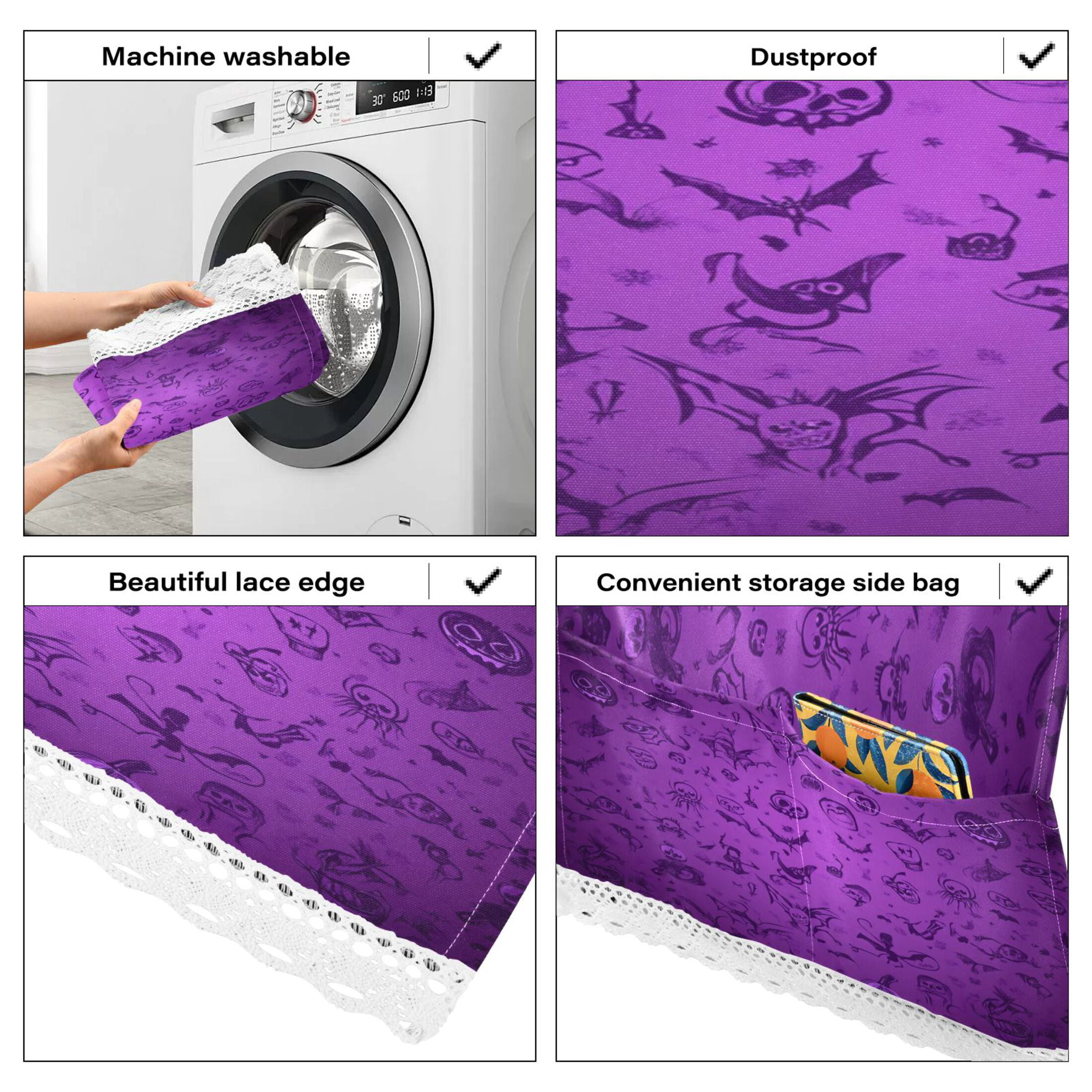 Purple Halloween BackgroundWasher and Dryer Covers Dust-Proof and Oil Resistant Fridge Cover with 4 Storage Pockets Washing Machine Top Cover for Laundry Kitchen Home 51.2 x 22 In