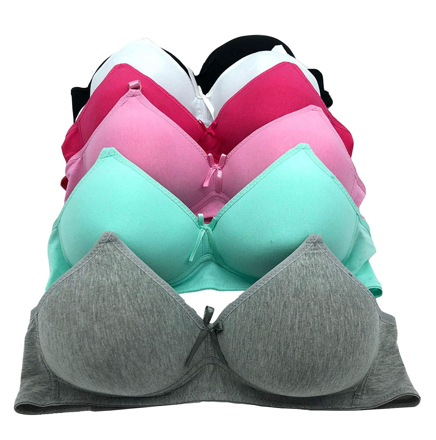 Padaya Iheyi 6 Pieces No Wire Full Cup Plain/Lace Padded Wire Free