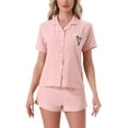 thumbnail image 1 of Conjunto de pijama para mujeres INSPIRE CHIC con estampado de corazones, ropa de dormir linda, camisa de botones de manga corta con pantalones cortos, conjuntos de lounge S Rosa, 1 of 6