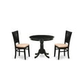 thumbnail image 6 of East West Furniture 3-Pc Kitchen Dining Set- 2 Wood Chair and Kitchen Dining Table - Linen Fabric Seat and Slatted Chair Back (Black Finish), 6 of 10