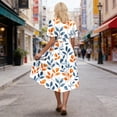 thumbnail image 5 of Summer Dresses for Women Casual Deep V Neck Puff Short Sleeve Smocked Floral Printed Pleated Flowy Beach Vacation Dress, 5 of 7
