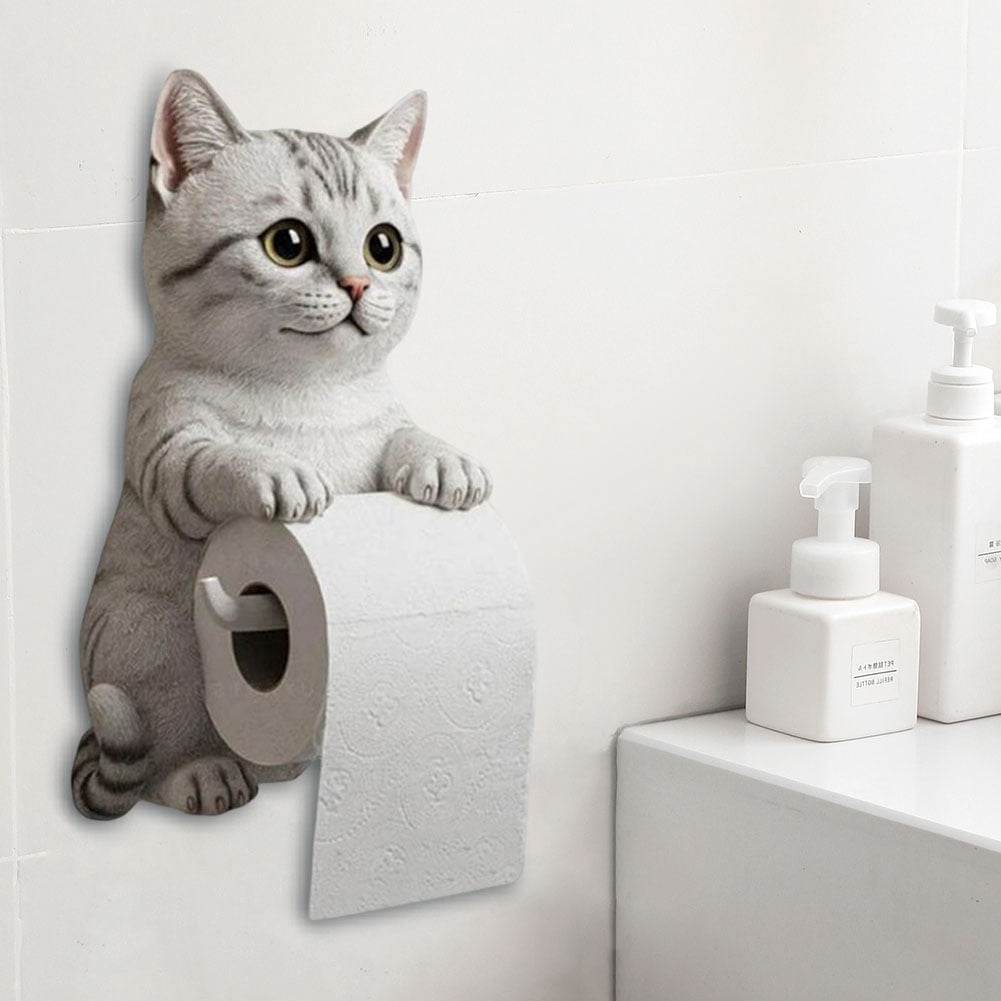 CARRFA Funny 3D Cat Toilet Roll Holder, Creative Cat Sculpture Paper Holder, Decorative Towel & Tissue Wall Mount for Bathroom Kitchen Decor Gifts for Cat Lovers