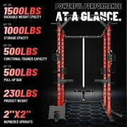 Mikolo Power Rack Cage, Weight Rack with Cable Crossover Machine,Multi-Function Squat Rack with J Hooks,Dip Bars and Landmine for Home Gym Red