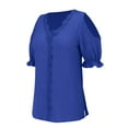 thumbnail image 5 of Womens Shirts Summer Lace V Neck Plain Lace Elegant Shirt Fashion Solid Color Elegant Blouse Short Sleeve Comfy Soft Tee Womens Tops, 5 of 7