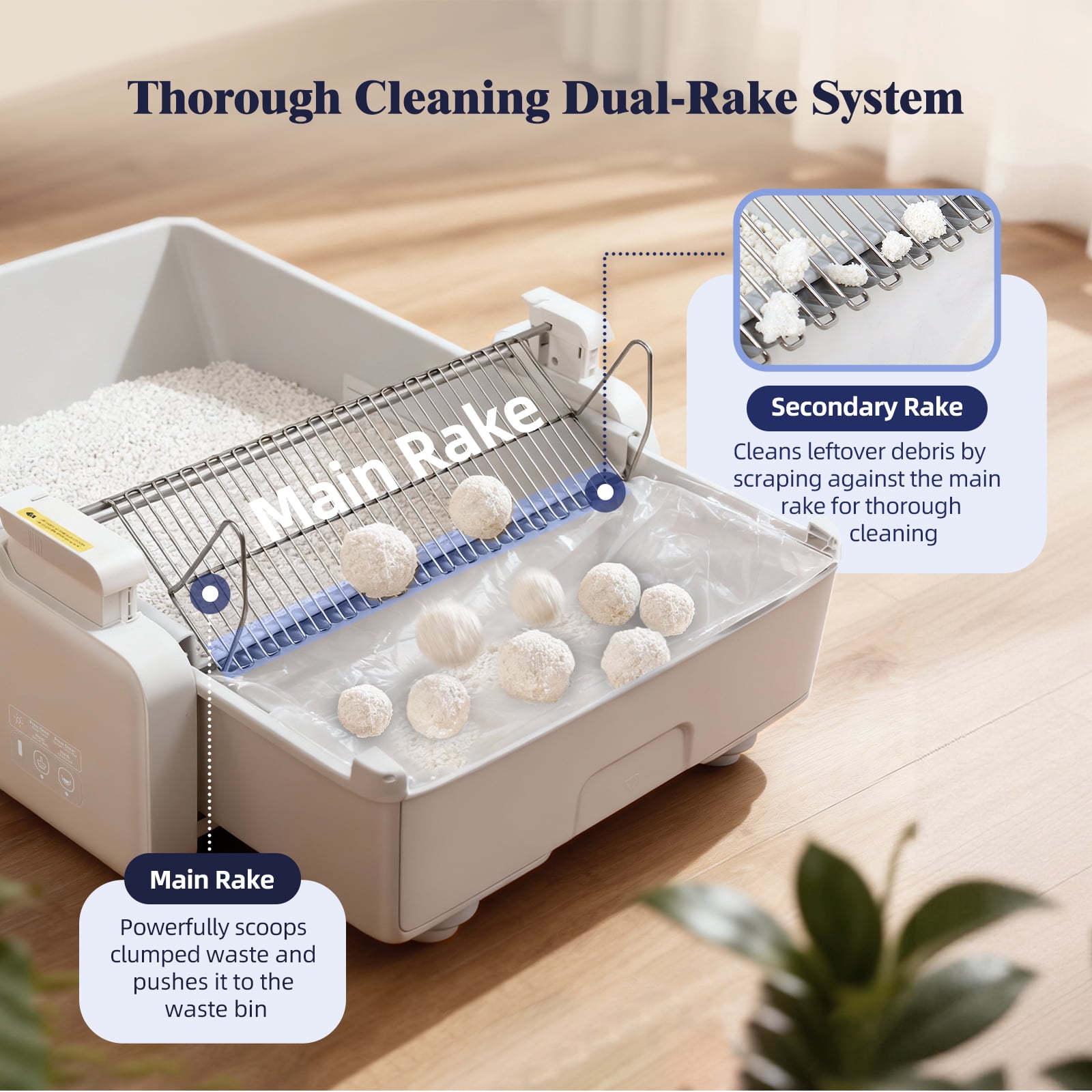 Robotail Extra Large Open-Top Self-Cleaning Cat Litter Box, Smart Tray for Multi-Cat, App Control & Health Monitor