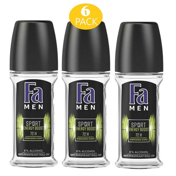 Fa Déodorant Roll-on, 1,7 Once Boost d'Énergie, Anti-Transpirant pour les Hommes - 50ml (6 Pack)