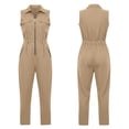 thumbnail image 4 of Moxiu Zip up Cargo Jumpsuit for Women Dressy Casual Summer One Piece Rompers Collared Long Pants with Utility Pocket Overall 2026 Khaki,M, 4 of 9