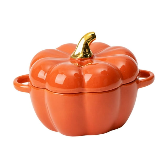 simhoa Pumpkin Shaped Bowl with Lid Cute Dinnerware Casserole with Handle for Halloween Orange