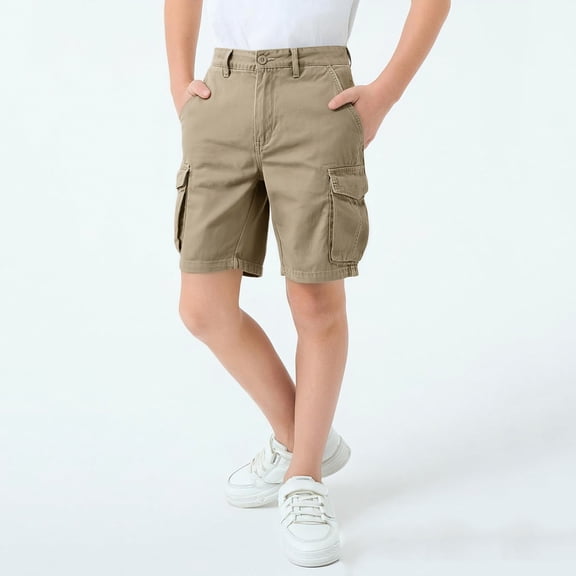 Big Boys Cargo Shorts Teen Kids Durable Cotton Twill Classic Fit Multi-Pocket Chino Shorts for School Uniform, 10-17Y