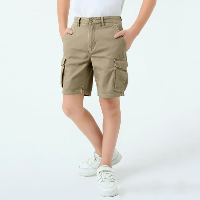 EGNMCR Children'S Spring And Summer Casual Solid-Color Button Zipper Pocket Work Shorts Childrens Pants