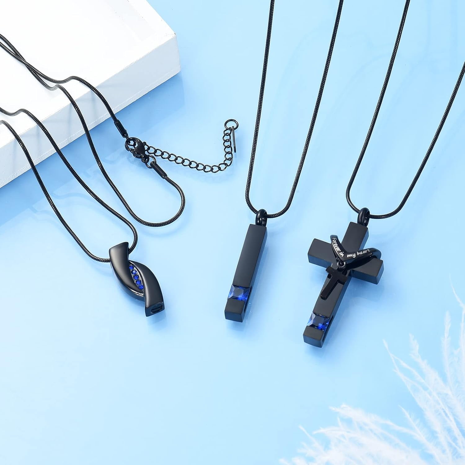 3 Pack Cremation Jewelry Urn Necklace for Ashes for Women Men, Cross Infinity Bar Urn Pendants for Human Ashes Adult Memorial Lockets Ash Jewelry
