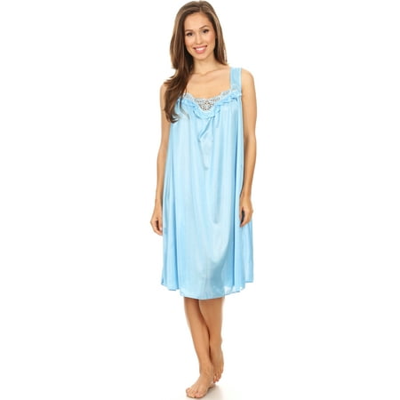 

Lati Fashion Women Nightgown Sleepwear Female Sleep Dress Nightshirt Blue L
