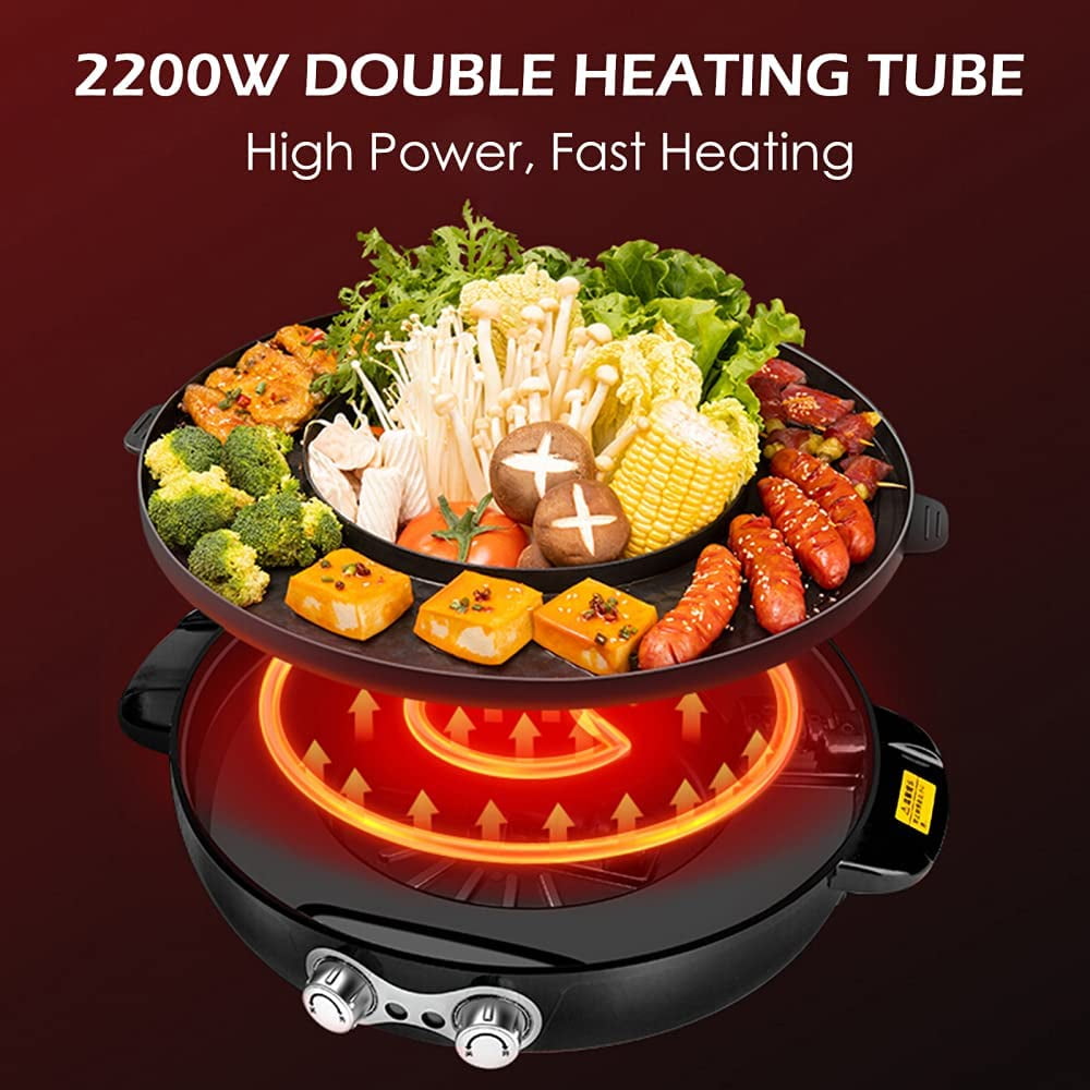 DIOSMIO Hot Pot with Grill, Electric Hot Pot with Dual Temperature Control,  Hotpot Pot Electric Grill Shabu Shabu Pot Korean bbq Grill Smokeless for  Simmer, Boil, Fry, Roast, Red