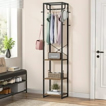 JOZ 70" Industrial Coat Rack with Shelf - Freestanding Hall Tree Entryway Organizer, 8 Hooks & Storage Bench for Coats, Shoes, Bags (Rustic Brown)
