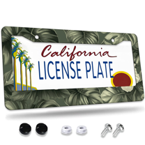 1 Pcs Tropical Leaves License Plate Frame, License Plate Cover for Car Decorative Parts, Aluminum License Plate Bracket Holder Rust-Proof Weather-Proof for US Standard Car
