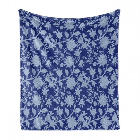 Floral Soft Flannel Fleece Throw Blanket, Classic Middle Eastern Flowers and Paisley Pattern Ottoman Nostalgic Bloom Design, Cozy Plush for Indoor and Outdoor Use, 50" x 60", Royal Blue, by Ambesonne