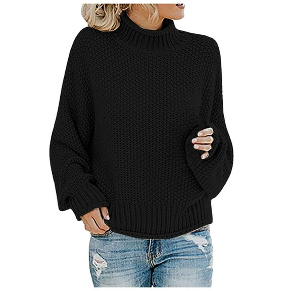 Hpapadks Women's Sweaters Cable Knit Sweaters Turtleneck Solid Pullover Top Womens Sweater Black XXXXL