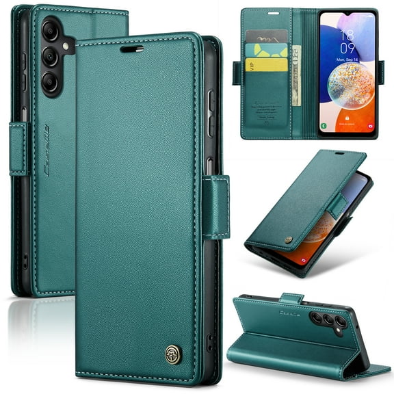 ELEHOLD Wallet Case for Samsung Galaxy A14 5G Premium Leather Case wih RFID Blocking Function Card Slots Kickstand Magnetic Clasp Shockproof Cover for Men Women for Samsung A14 5G,Green