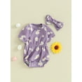 thumbnail image 3 of Bslissey Baby Girls Summer Romper Daisy Print Short Sleeve Jumpsuit Newborn Infant Cute Bodysuit with Bow Headband 3M 6M 9M 12M 18M, 3 of 9