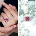 thumbnail image 3 of Rosec Jewels Pink Sapphire Halo Engagement Ring for Women - (AAAA Quality, 9 mm) Asscher Cut Lab Sapphire Ring with Moissanite, 10K White Gold, US 4.50, 3 of 7