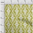 thumbnail image 1 of oneOone Cotton Poplin Lime Green Fabric Artistic Floral & Diamond Geometric Dress Material Fabric Print Fabric By The Yard 56 Inch Wide, 1 of 4